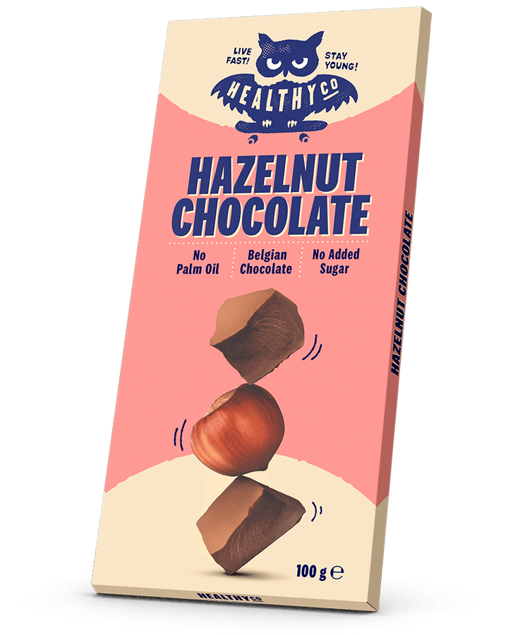 HealthyCo Hazelnut Chocolate – mælkechokolade med hasselnødder uden tilsat sukker
