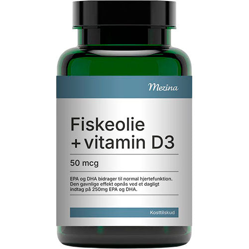 Mezina Fiskeolie + vitamin D3 50 mcg, 160 kapsler