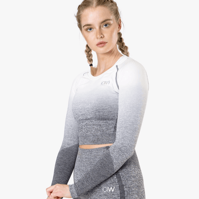 ICANIWILL Ombre Seamless LS Crop Top Grey Wmn - MuscleHouse.dk
