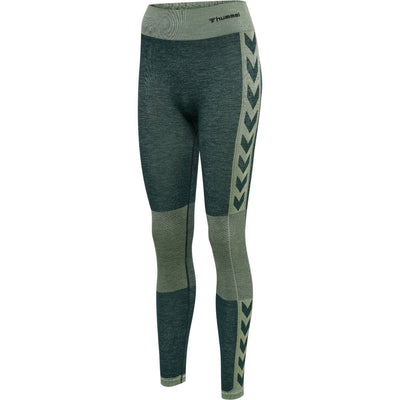 Hummel CLEA Seamless Mid Waist Tights – Darkest Spruce/Basil Melange - Musclehouse.dk