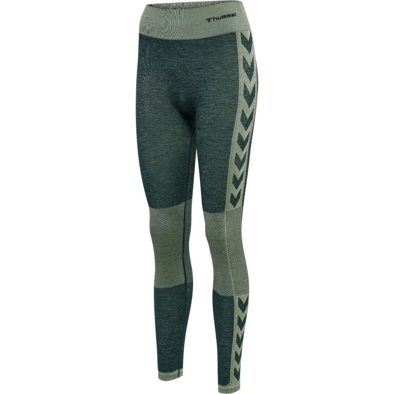 Hummel CLEA Seamless Mid Waist Tights – Darkest Spruce/Basil Melange - Musclehouse.dk