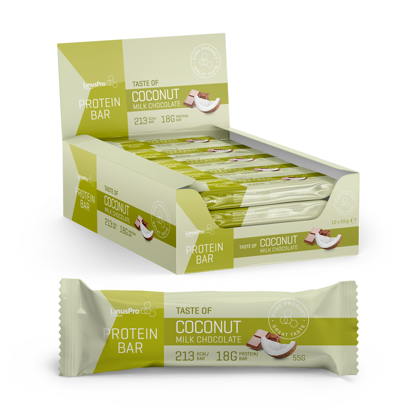 LinusPro Protein Bar - Coconut Milk Chocolate (12x 55g) - OBS! BEDST FØR D. 23/11/2023