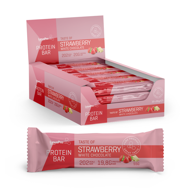 LinusPro Protein Bar - Strawberry White Chocolate (12x 55g) - OBS! BEDST FØR D. 24/11/2023