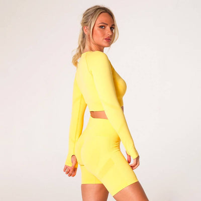 V3 Apparel Define Seamless Scrunch Crop Long Sleeve - Lemon