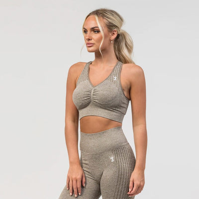 V3 Apparel Empower Seamless Scrunch Sports Bra – Beige Marl