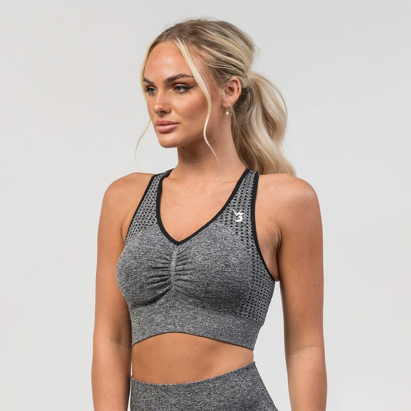 V3 Apparel Empower Seamless Scrunch Sports Bra – Dark Grey Marl