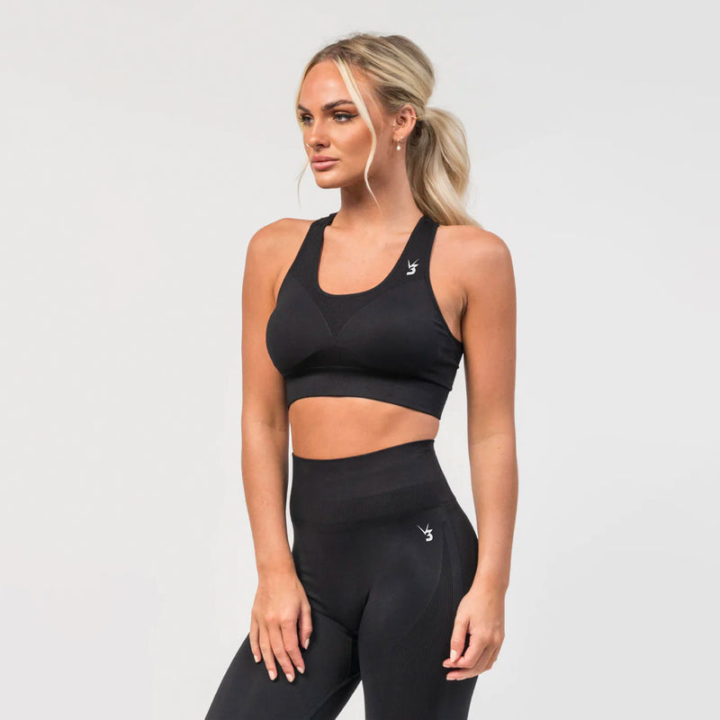 V3 Apparel Excel Seamless Scrunch Sports Bra – Black